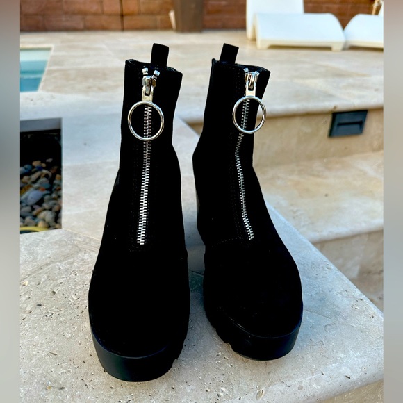 Black Suede Zip Up Platform Boots - Picture 1 of 3